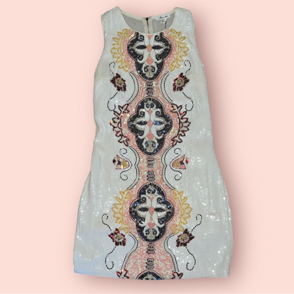 Marineblu White Sequin Sleevless Mini Dress Size Large